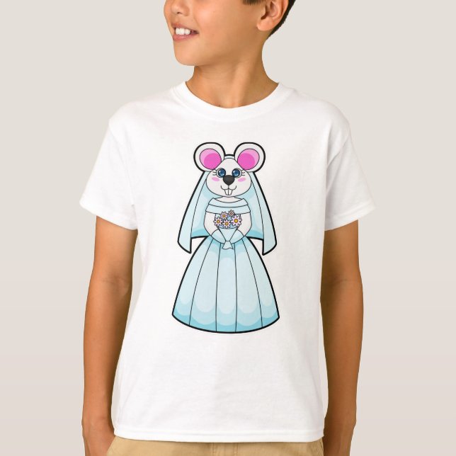 Mouse as Bride with Bunch of flowers T-Shirt (Front)