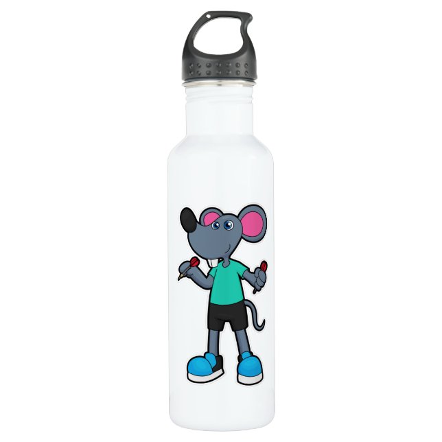 Mouse as Dart player with Darts 710 Ml Water Bottle (Front)