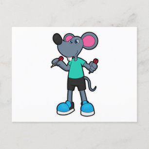 Mouse as Dart player with Darts Postcard