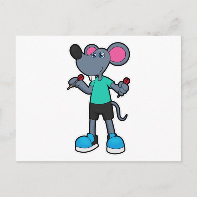 Mouse as Dart player with Darts Postcard (Front)