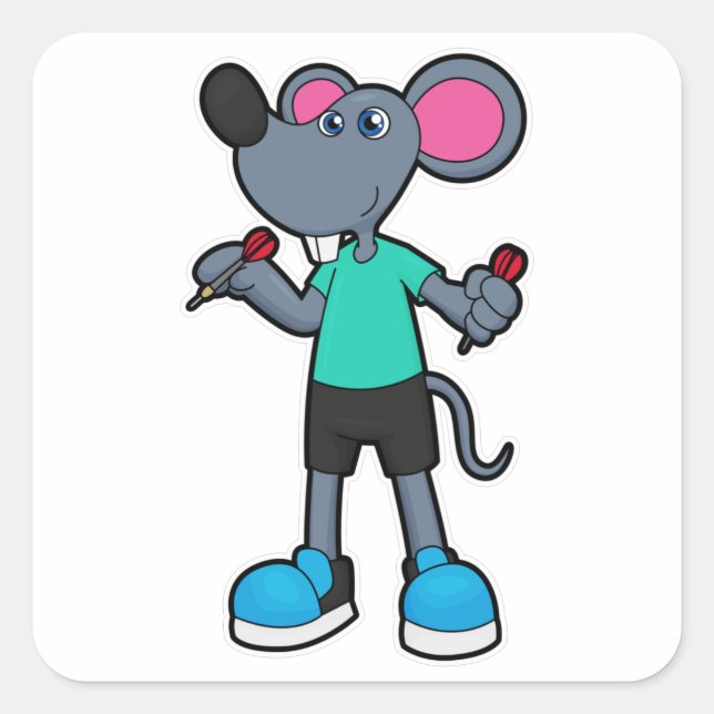 Mouse as Dart player with Darts Square Sticker (Front)