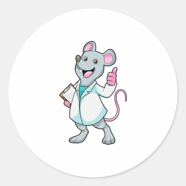 Mouse as Doctor with Doctor's coat Classic Round Sticker (Front)