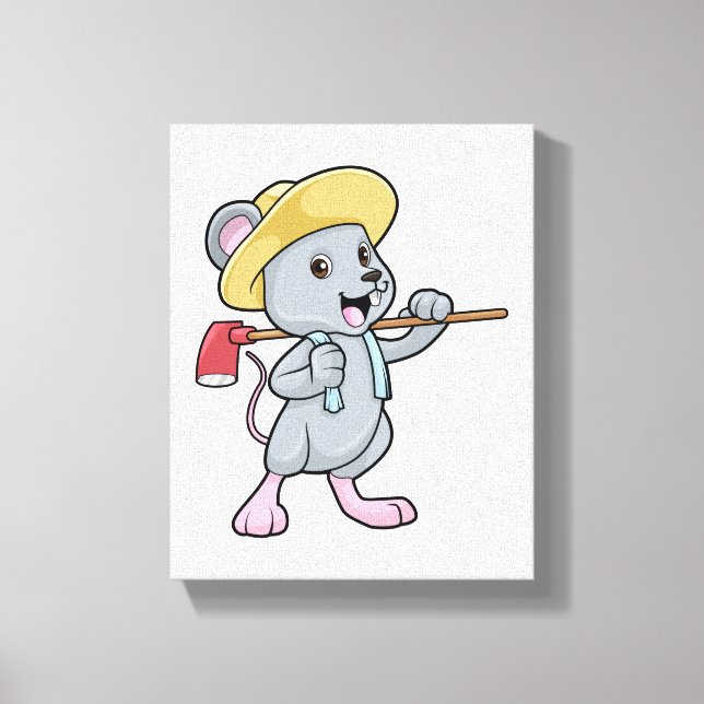 Mouse as Farmer with Axe & Hat Canvas Print (Front)