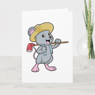 Mouse as Farmer with Axe & Hat Card