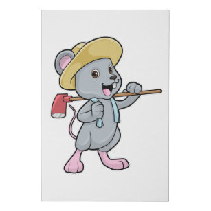 Mouse as Farmer with Axe & Hat Faux Canvas Print