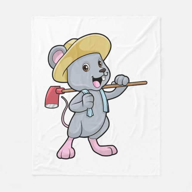 Mouse as Farmer with Axe & Hat Fleece Blanket (Front)