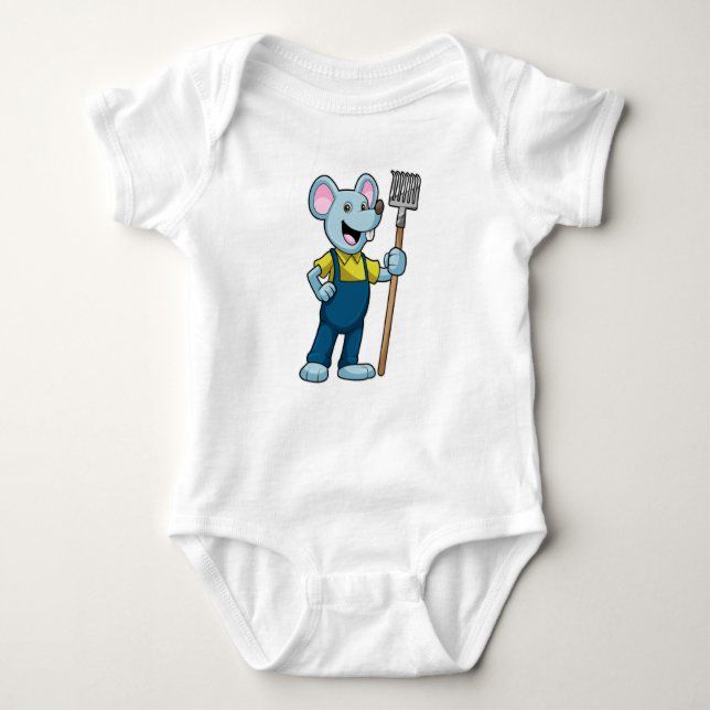 Mouse as Farmer with Rake Baby Bodysuit (Front)