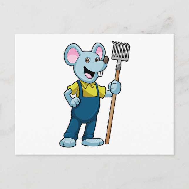 Mouse as Farmer with Rake Postcard (Front)