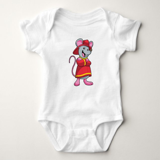 Mouse as Firefighter with Helmet Baby Bodysuit (Front)