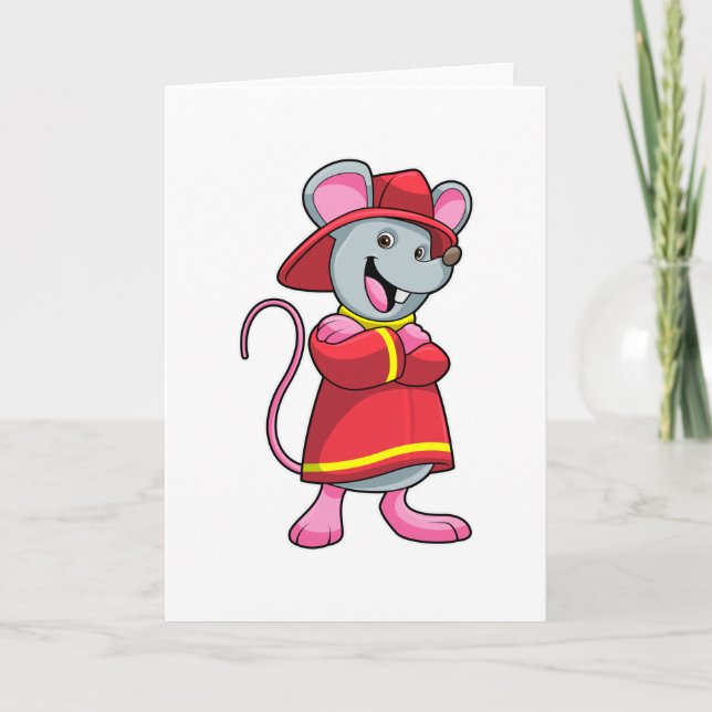 Mouse as Firefighter with Helmet Card (Front)