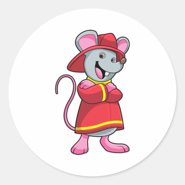Mouse as Firefighter with Helmet Classic Round Sticker (Front)
