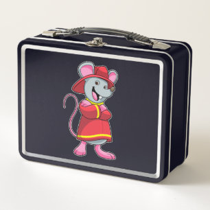 Mouse as Firefighter with Helmet Metal Lunch Box