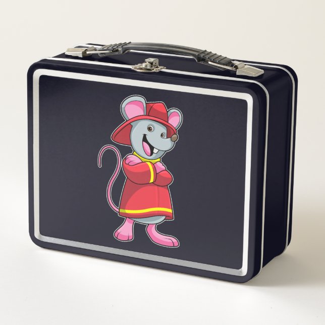 Mouse as Firefighter with Helmet Metal Lunch Box (Front)