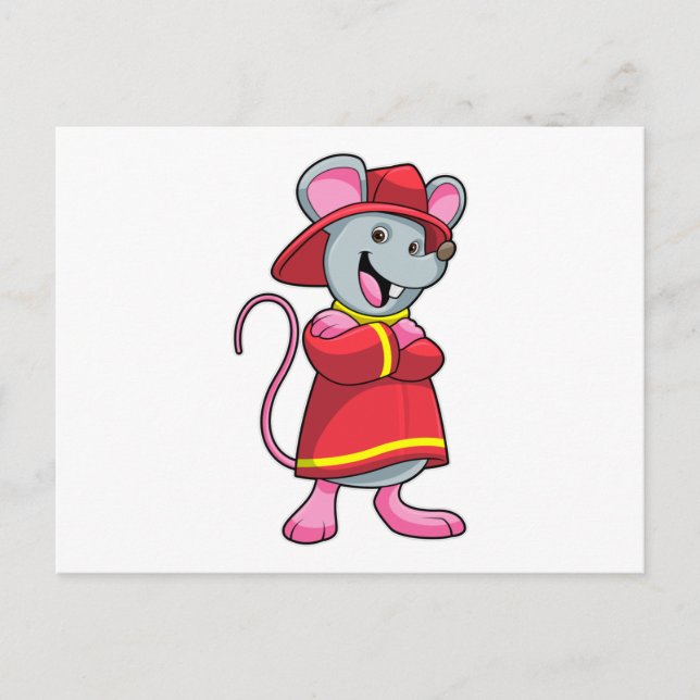 Mouse as Firefighter with Helmet Postcard (Front)
