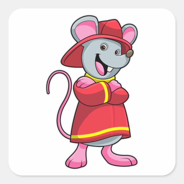 Mouse as Firefighter with Helmet Square Sticker (Front)
