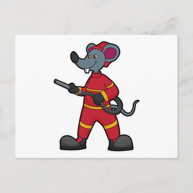 Mouse as Firefighter with Hose Postcard (Front)