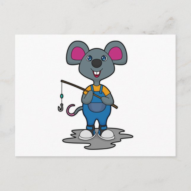 Mouse as Fisher with Fishing rod Postcard (Front)