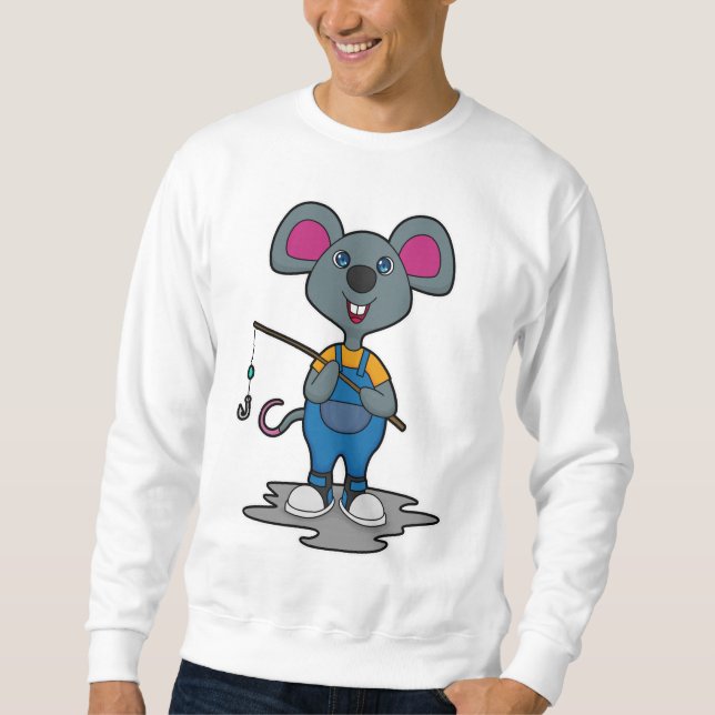 Mouse as Fisher with Fishing rod Sweatshirt (Front)