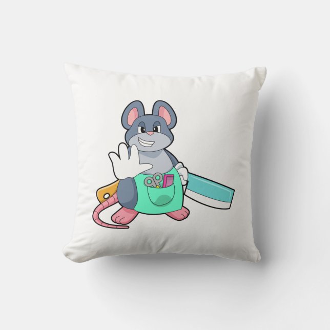 Mouse as Hairdresser with Scissors & Comb Cushion (Front)