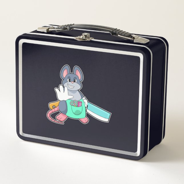 Mouse as Hairdresser with Scissors & Comb Metal Lunch Box (Front)