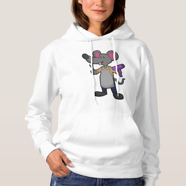 Mouse as Hairdresser with Scissors & Hair dryer Hoodie (Front)