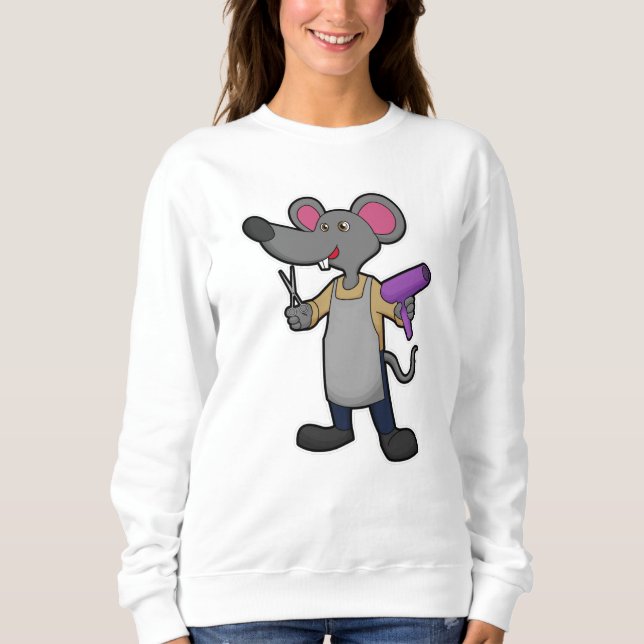 Mouse as Hairdresser with Scissors & Hair dryer Sweatshirt (Front)