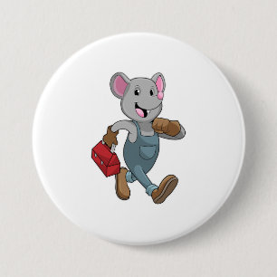 Mouse as Handyman with Toolbox 7.5 Cm Round Badge
