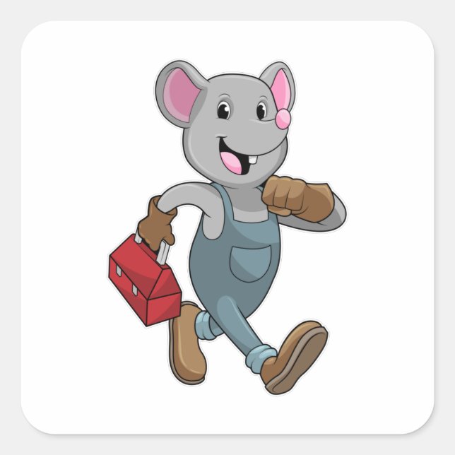 Mouse as Handyman with Toolbox Square Sticker (Front)