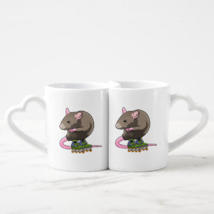 Mouse as Inline skater with Inline skates Coffee Mug Set