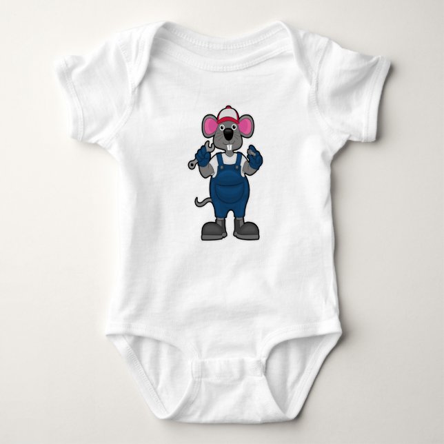 Mouse as Mechanic with Screw & Spanner Baby Bodysuit (Front)