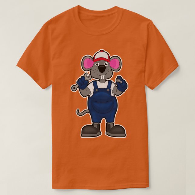 Mouse as Mechanic with Screw Spanner T-Shirt (Design Front)