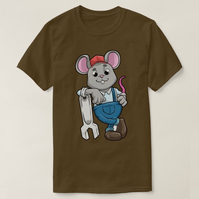 Mouse as Mechanic with Tools and Helmet T-Shirt (Design Front)