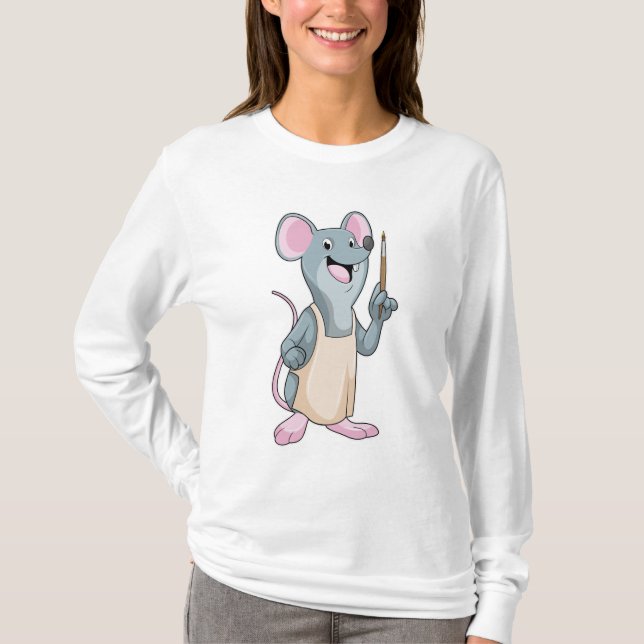 Mouse as Painter with Paint brush T-Shirt (Front)