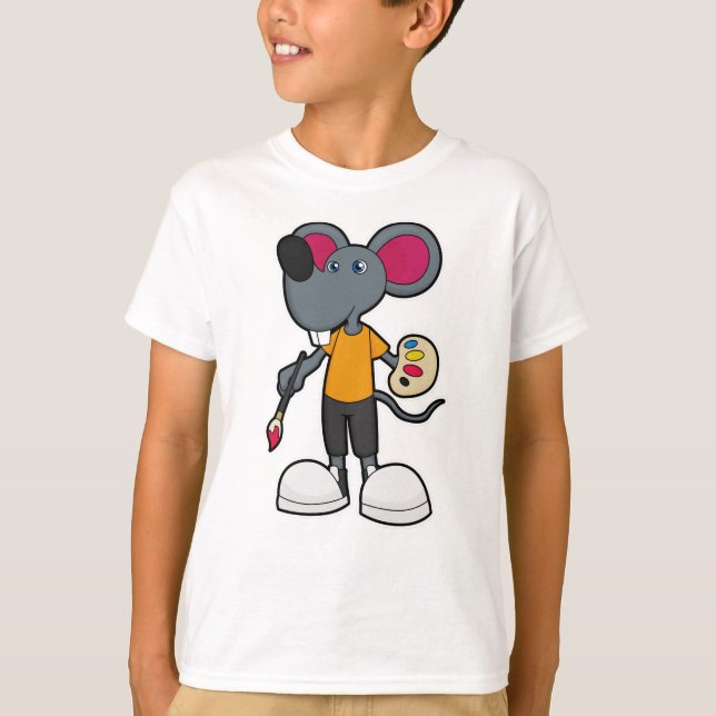 Mouse as Painter with Paint & Brush T-Shirt (Front)