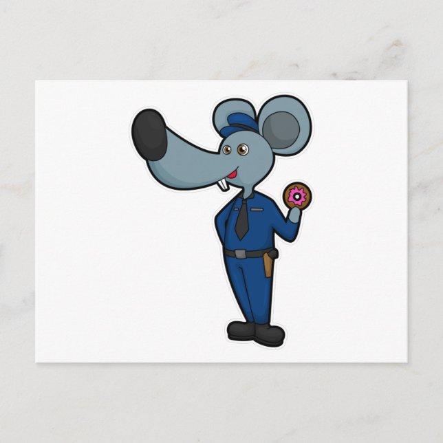 Mouse as Police officer with Doughnut Postcard (Front)