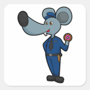 Mouse as Police officer with Doughnut Square Sticker