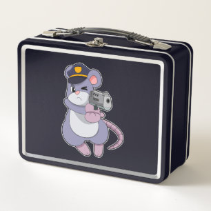 Mouse as Police officer with Police hat Metal Lunch Box