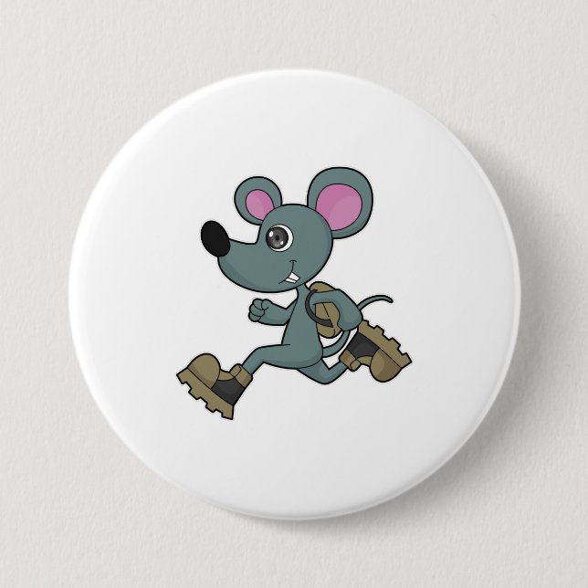 Mouse as Runner with Backpack 7.5 Cm Round Badge (Front)