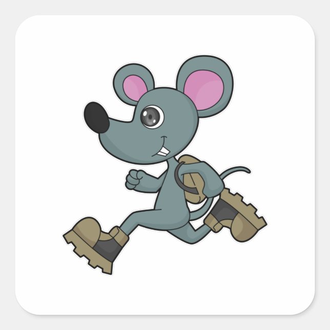 Mouse as Runner with Backpack Square Sticker (Front)