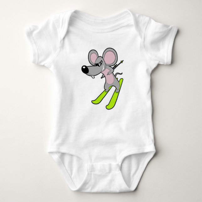 Mouse as Skier with Ski Baby Bodysuit (Front)