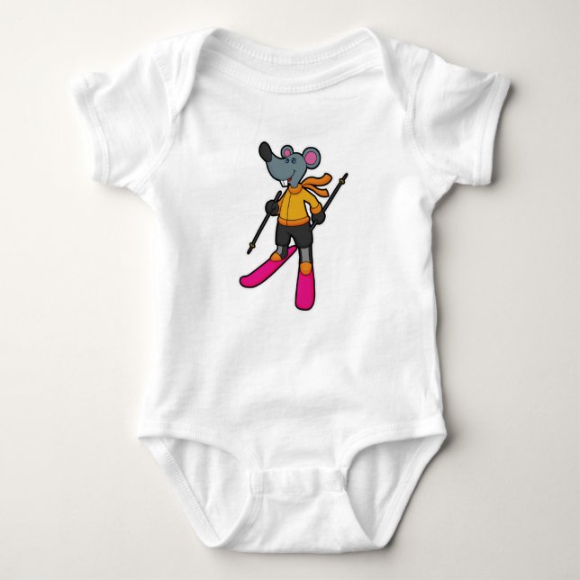 Mouse as Skier with Ski Baby Bodysuit (Front)