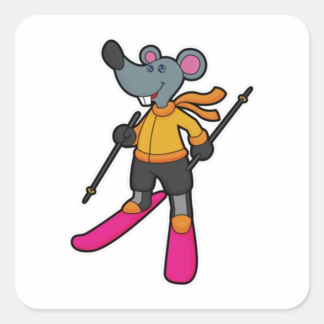 Mouse as Skier with Ski Square Sticker (Front)