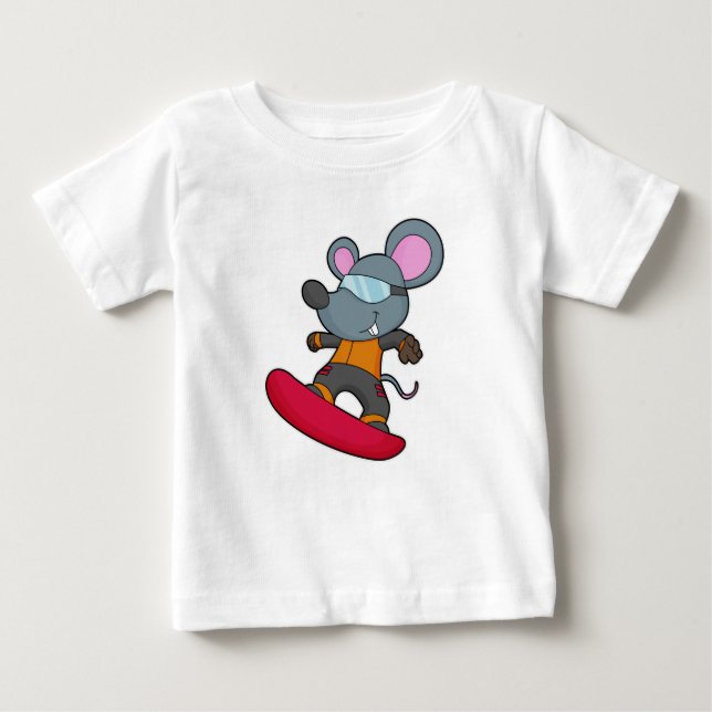 Mouse as Snowboarder with Snowboard Baby T-Shirt (Front)