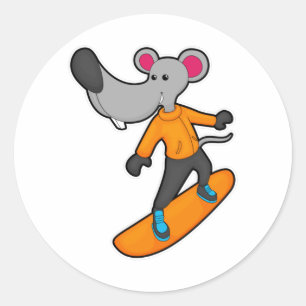 Mouse as Snowboarder with Snowboard Classic Round Sticker