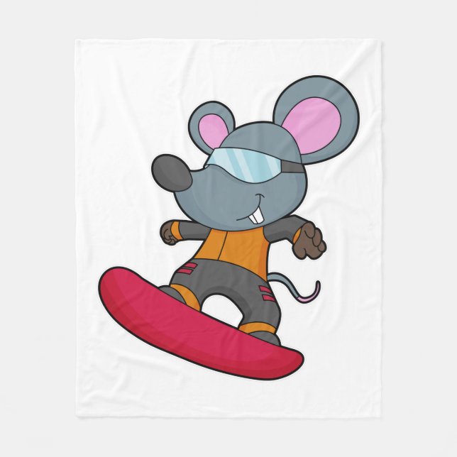 Mouse as Snowboarder with Snowboard Fleece Blanket (Front)