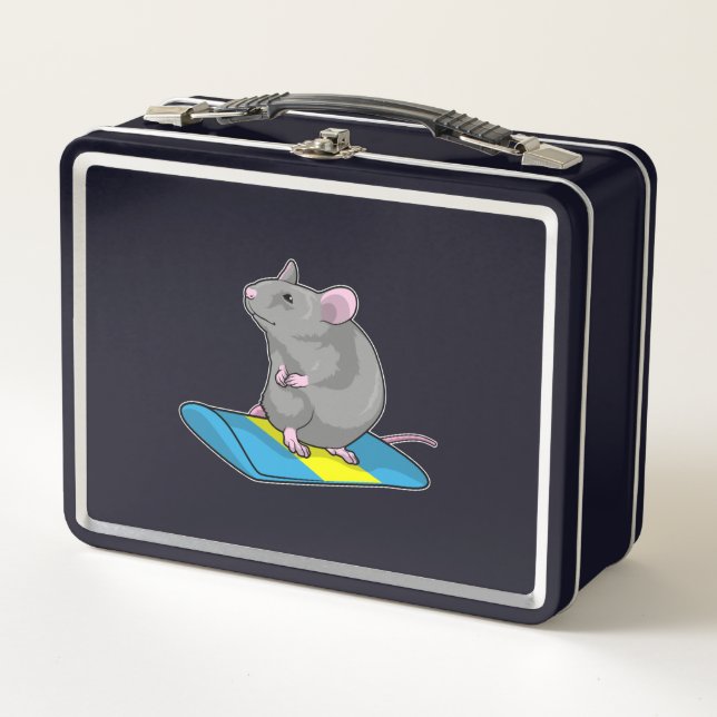 Mouse as Snowboarder with Snowboard Metal Lunch Box (Front)