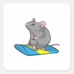 Mouse as Snowboarder with Snowboard Square Sticker