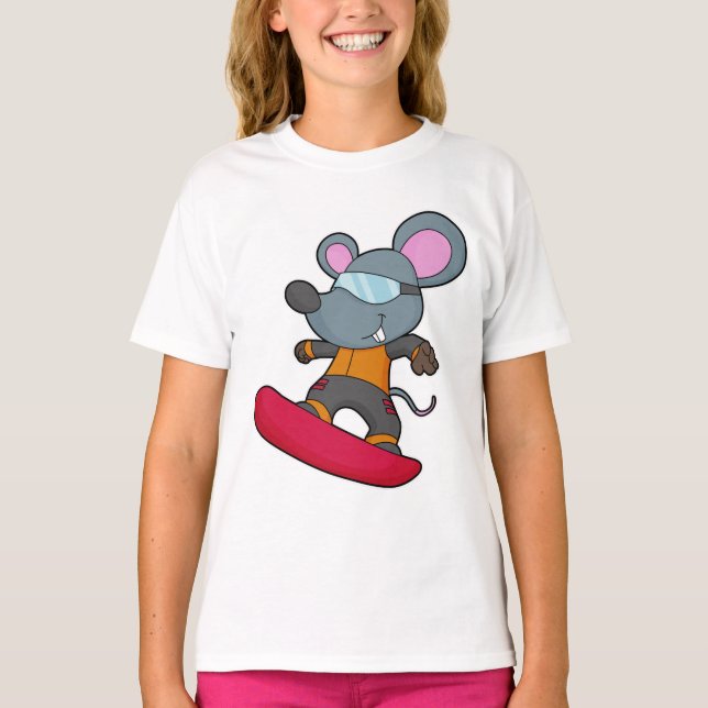 Mouse as Snowboarder with Snowboard T-Shirt (Front)