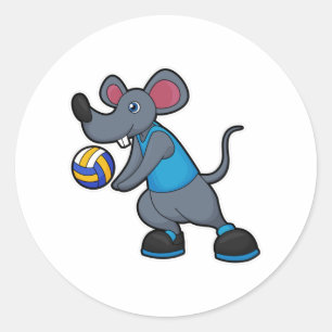 Mouse as Volleyball player with Volleyball Classic Round Sticker