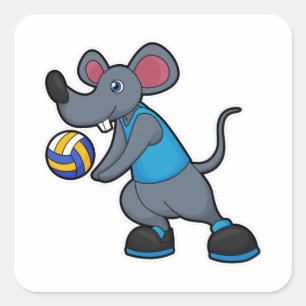 Mouse as Volleyball player with Volleyball Square Sticker